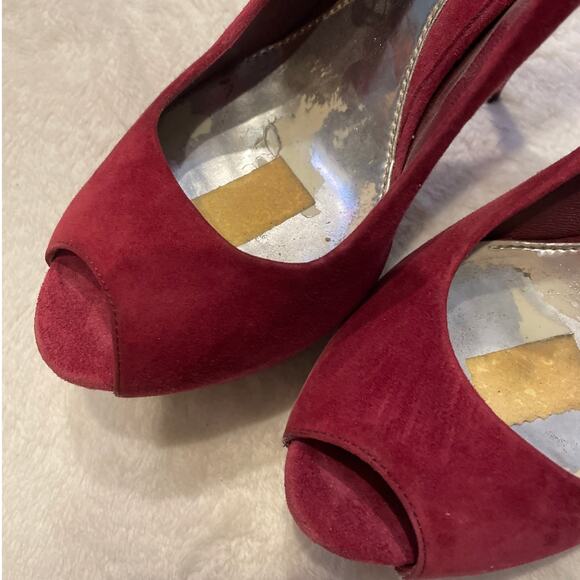 GUCCI Women's Suede Peep Toe Platform Pumps Size 37 Burgundy Stiletto Heel - Picture 5 of 9